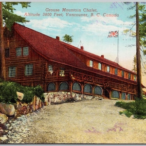 Carte postale en lin Y3 Grouse Mountain Chalet Vancouver BC Canada 1942