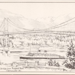 SS &#39;Princess Patricia&#39; Vancouver BC Lions Gate Bridge Brücke Unbenutzt Edward Goodall Kunst Postkarte Y3