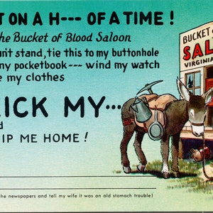 Bucket of Blood Saloon Virginia City Nevada NV Mule Ass Comic Carte postale inutilisée Y2