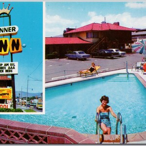 Donner Inn Motel Reno Nevada NV Piscine pour femmes Carte postale vintage Y3 non utilisée