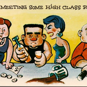 Comic Women at Bar 'We’re Meeting Some High Class People' Alcohol Postcard Y1