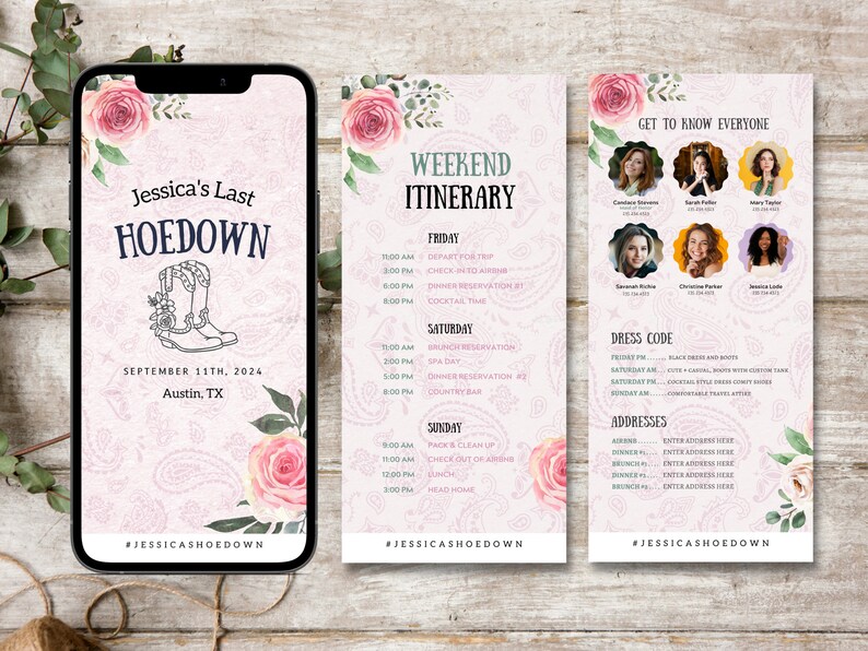 Bachelorette Itinerary CANVA Template, Last Hoedown Etsy