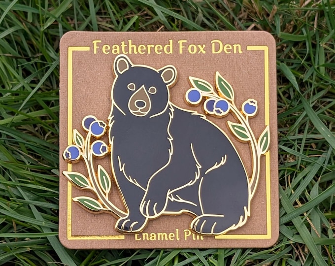Black Bear and Blueberries Enamel Pin