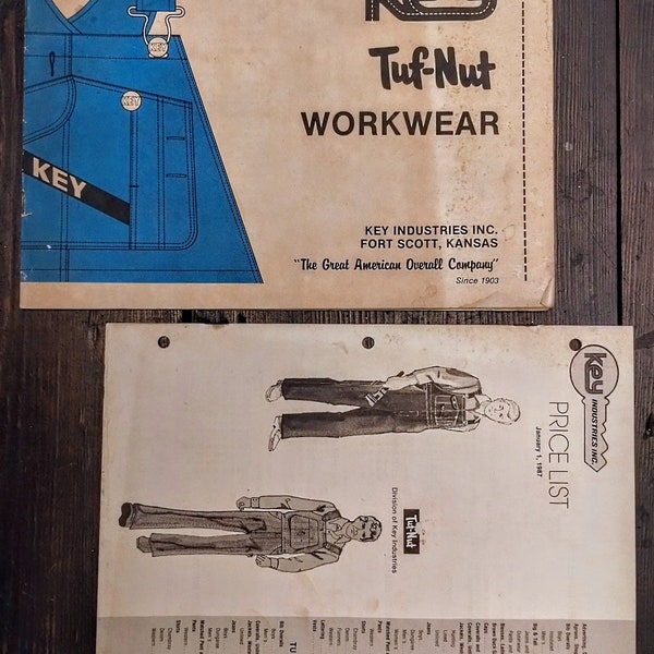 Vintage 1987 Key Industries/ Tuf-Nut Workwear Stock Catalog & Pricing List/ Advertising/ Retail Inventory/ Ordering