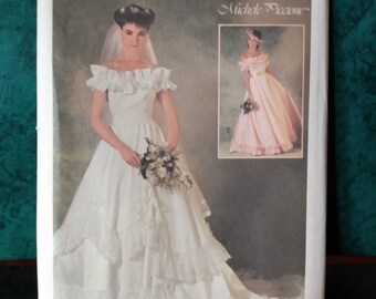 Simplicity Vintage Wedding Dress Sewing Pattern by Michele Piccione Bonus Bridesmaids Pattern 1980s Classic Puff Sleeves and Hem Retro