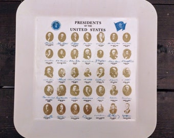 Vintage 1960s Presidents of the United States Collectible Melamine Serving Tray