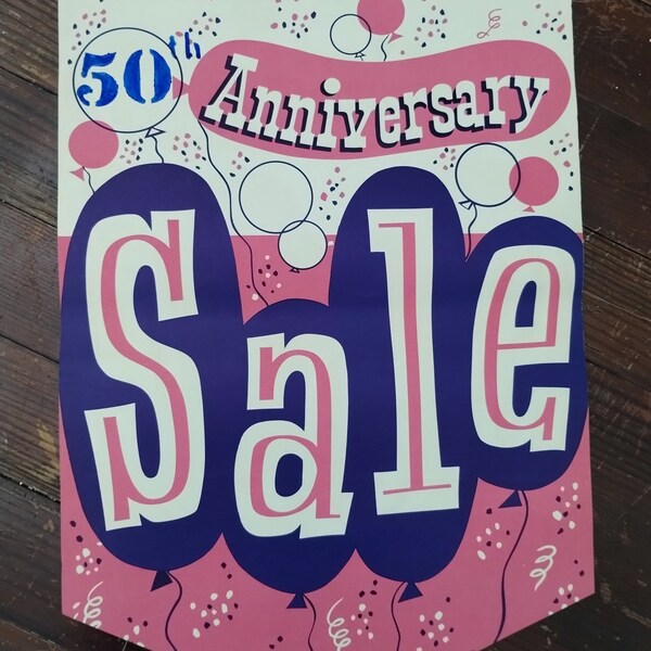 Vintage 1950s Retail Store Anniversary Sale Advertising Paper Flag Shield 5-Sided Sign Banner/ Retail Store Salvage