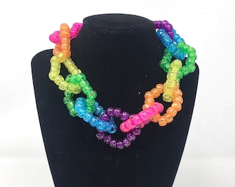 Rainbow Kandi Chain Choker | Kandi Choker, Kandi Necklace, Rave Jewelry, Cosplay Accessory, Glitter Beads, Raver, Kandi Kid, Christmas Gift