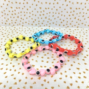 Heart Eyes Kandi Bracelets | Stretchy Bracelet, Alternative Jewelry, Alt Kid, Christmas Gift, Handmade, Pastel Goth, Eyeball Kandi, Hearts