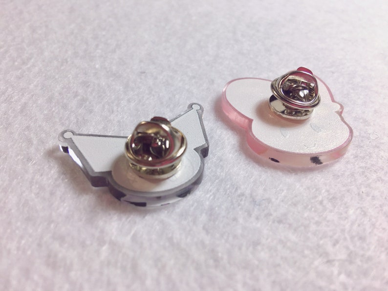 Chibi Anime Kawaii Hello Kitty My Melody and Kuromi Acrylic Pin Set || Sanrio Pinback Pastel