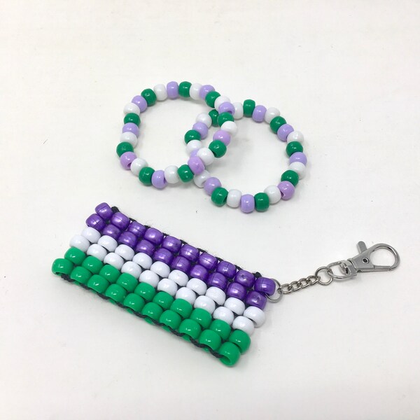 Genderqueer Flag Keychain and Bracelets - LGBT, LGBTQ, Pride Flag, Coming Out Gift, Kandi, Transgender, Christmas Gift, Stocking Stuffer