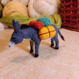 Needle felt Donkey sculpture. Grey Felt Donkey