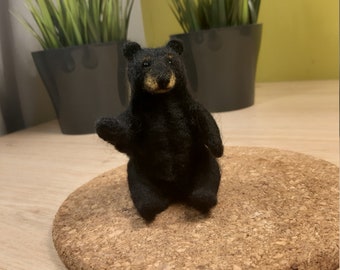 Oso negro de fieltro de aguja, animales de fieltro de aguja de juguete de oso negro