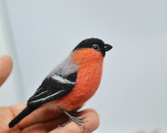 Needle Felted Bullfinch, Realistic Bullfinch, Felt Bird, Handmade bird, Home Decor, Christmas