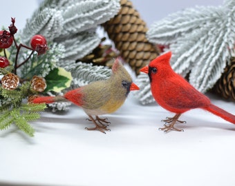 Needle Felted realistic red cardinal(male & female), couple of birds in love. red cardinal gift decoration