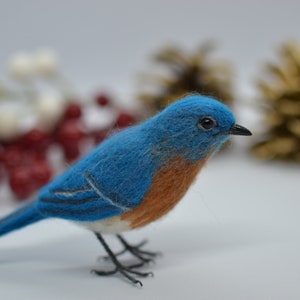 Needle felted Bluebird. Birds home decor. Needle felted animals. Birds ornament. Needle felted Christmas ornament.