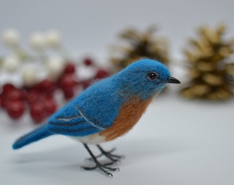 Needle felted Bluebird. Birds home decor. Needle felted animals. Birds ornament. Needle felted Christmas ornament.