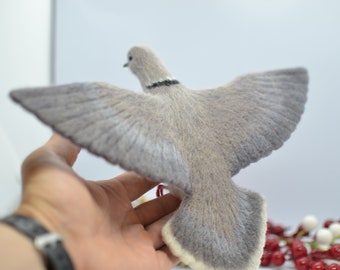 Needle Felted Collared Dove. Realistic Dove. Gray Dove. Gift decoration wooldove bird decor. Bird ornaments Christmas. (made to order)