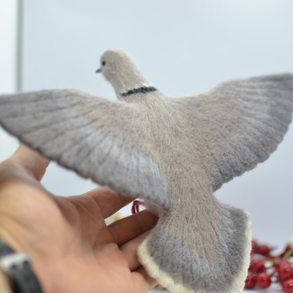 Needle Felted Collared Dove. Realistic Dove. Gray Dove. Gift decoration wooldove bird decor. Bird ornaments Christmas. (made to order)