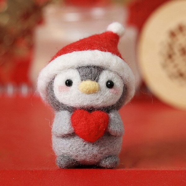 Needle Felting  penguin Kit 2021  Christmas New Year Penguin Wool Needle Felt Kit Package DIY Handmade Doll Toy