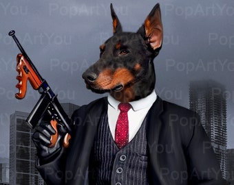 Pet Gangster Portrait, Mafia Pet Portrait, The Godfather, Bandit, Criminal Pet, Custom Dog Portrait, Custom Cat Portrait from your photo