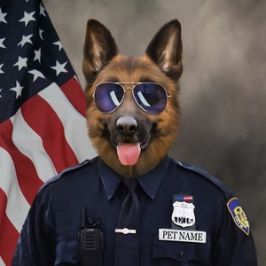 Custom Pet Portrait - police uniform, New York police, NYPD, Pet gift, police officer,  Pet Memorial Portrait, Navy blue uniform portrait