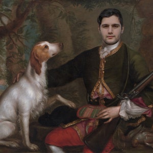 Custom Hunter Portrait for him, Hunter Customized Gift, Historical Portrait, Portrait With Dog, Personalized portrait, Gift for him