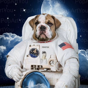 Custom Astronaut Pet Portrait, Pet portraits, Custom Pet spacesuit Portrait, Astronaut pet, space pet, unique gifts, funny gifts