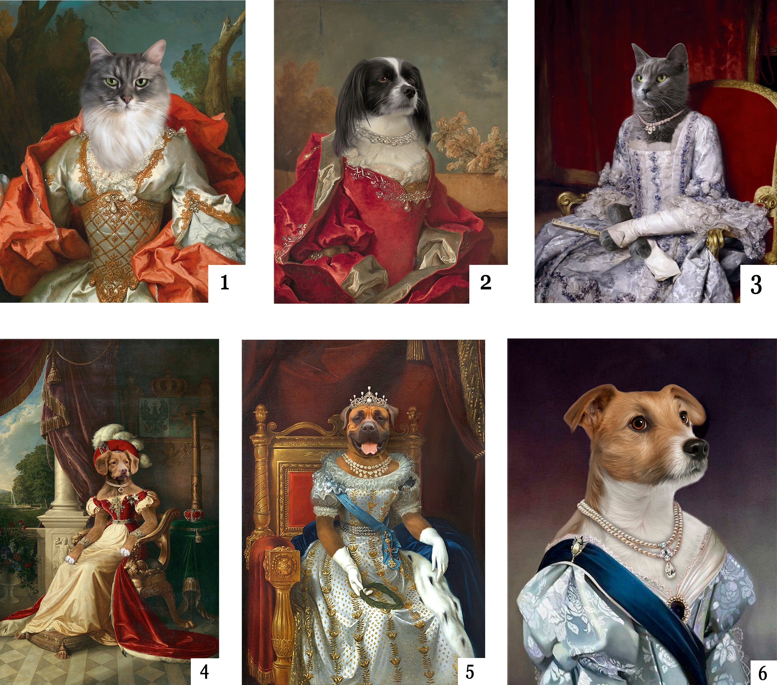 Custom Pet Renaissance Portrait Female Queen Dog and Cat - Etsy