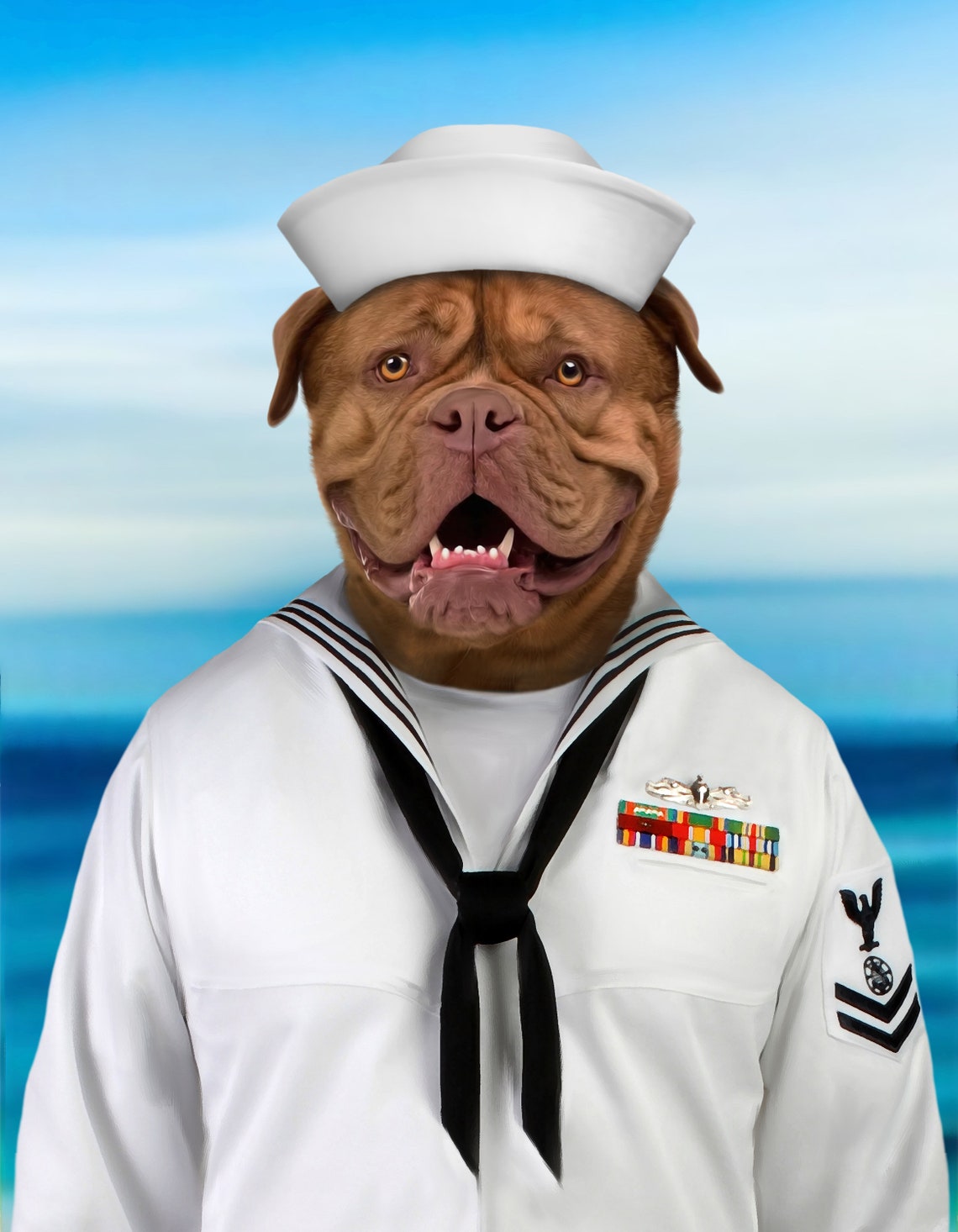 Custom Pet Portrait in Navy Uniform Sailor Captain United Etsy