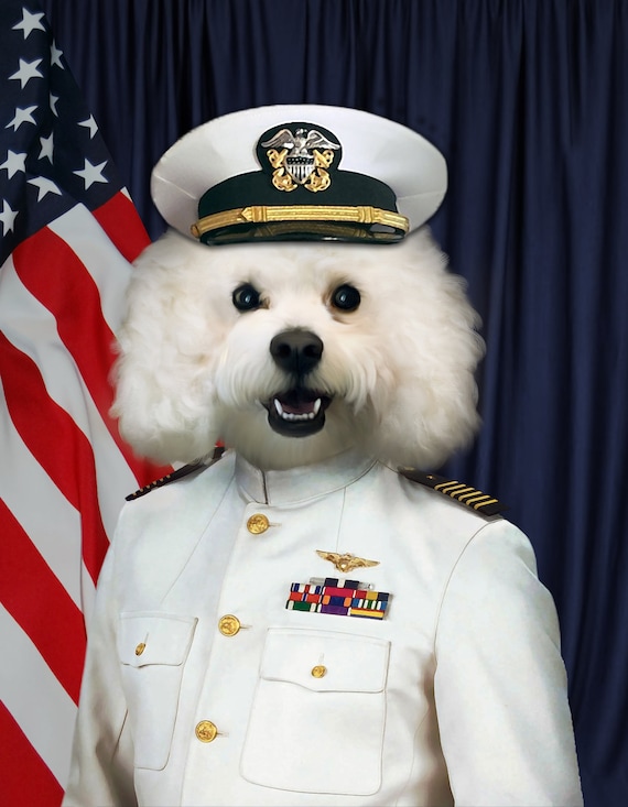Custom Pet Portrait in Navy Uniform Sailor Captain United Etsy