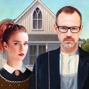 American Gothic Parody | Anniversary Gift | Personalized American Gothic illustration | Customizable portrait for couple | Custom portrait