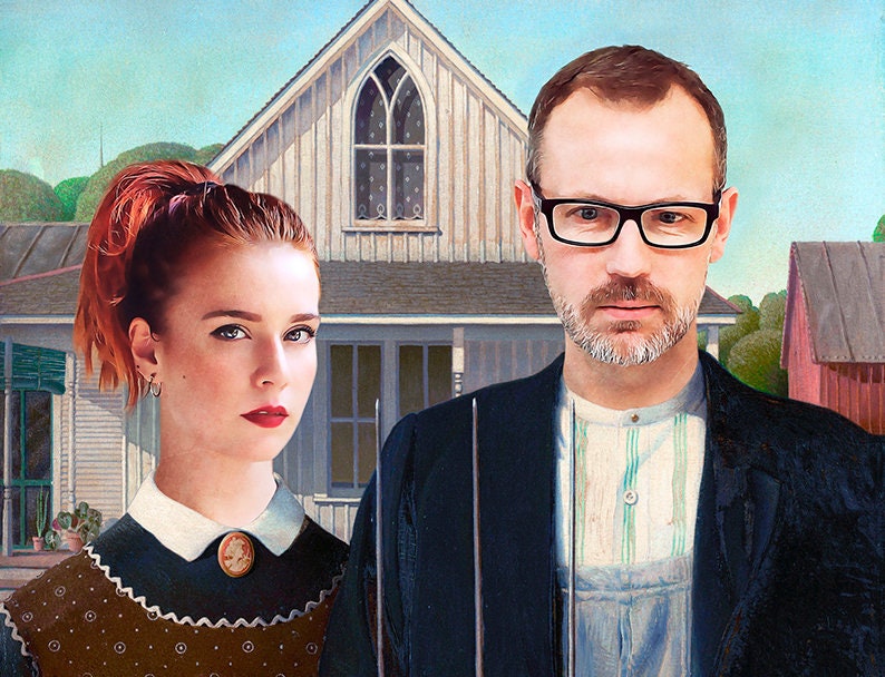 American Gothic Parody | Anniversary Gift | Personalized American Gothic illustration | Customizable portrait for couple | Custom portrait image 1