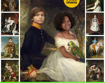 Custom Royal Portrait for children, Historical Portrait, Renaissance portraits, Victorian, Regal, Kids portrait