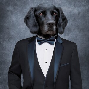 Anpassat husdjursporträtt i smoking, Rolig husdjurspresent, Husdjurs Bond-porträtt, Bond-parodi bild 3
