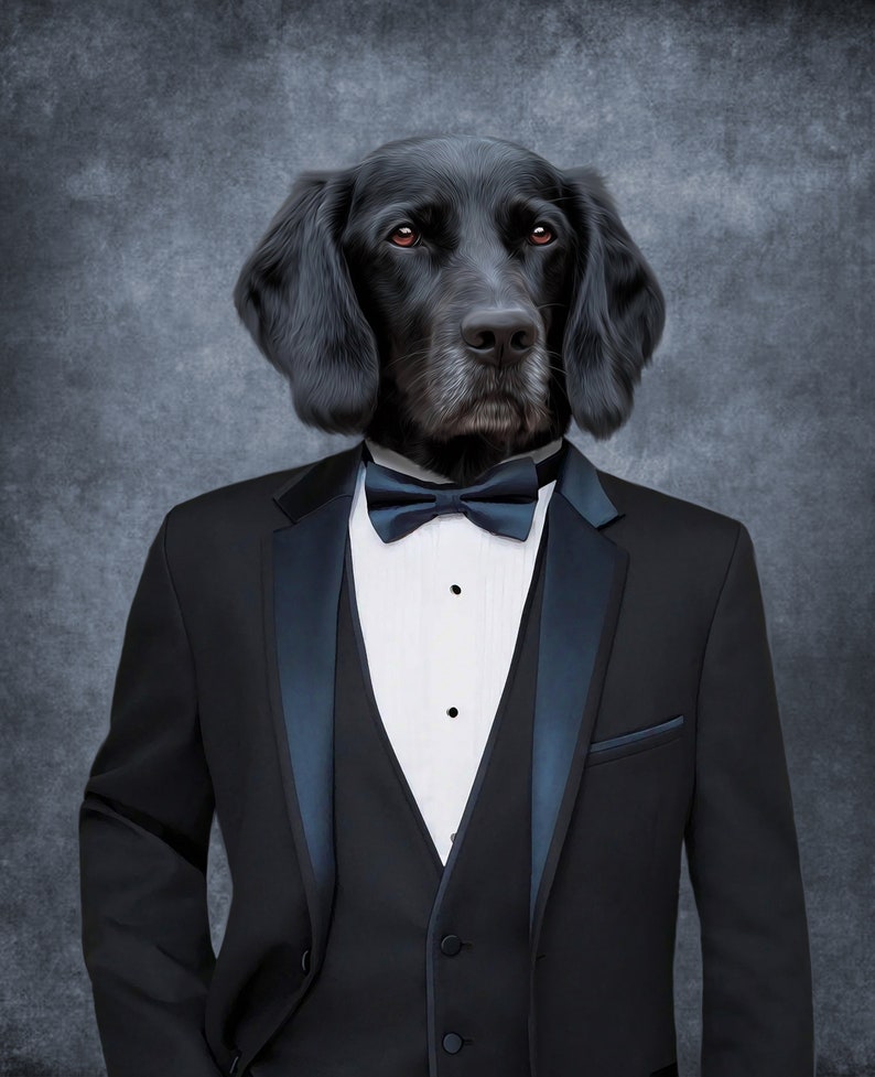 Anpassat husdjursporträtt i smoking, Rolig husdjurspresent, Husdjurs Bond-porträtt, Bond-parodi bild 3