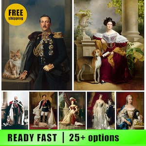 Person and Pet Portrait, Historical Portrait, Renaissance portraits, Victorian, Regal, Man and dog, woman and cat, Fathers Mothers Day gift