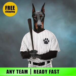 Baseball Pet Portrait, Custom Sport player costume dog portrait, MLB dog portrait, Baseball poster, Baseball fan gift, Fathers day gift