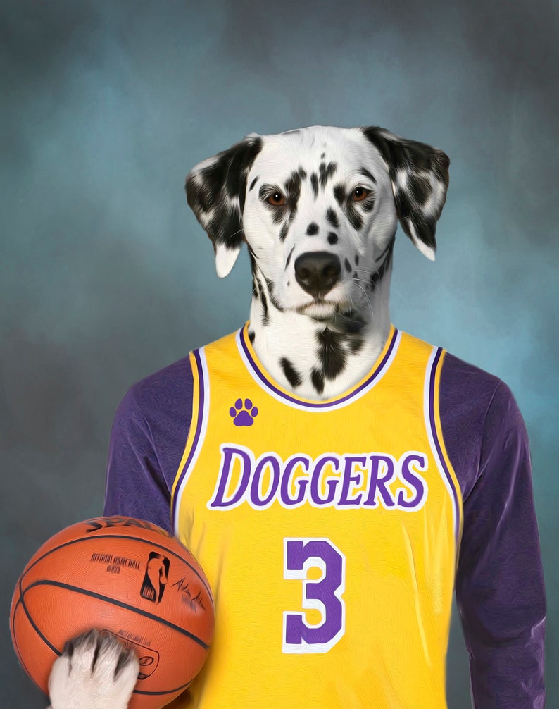 Basketball Pet Portrait NBA Dog Portrait Basketball Poster Etsy