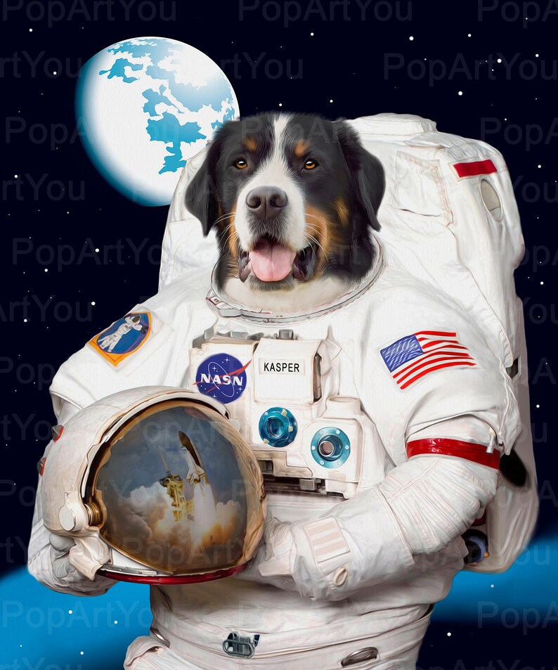 Custom Astronaut Pet Portrait Pet portraits Custom Pet Etsy