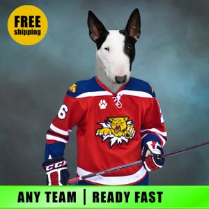 Hockey Pet Portrait, NHL dog portrait, Poster, Custom pet portrait, Hockey fan gift, Funny dog portrait gift, sport lover, Fathers day gift