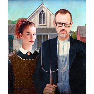 American Gothic Parody | Anniversary Gift | Personalized American Gothic illustration | Customizable portrait for couple | Custom portrait image 2
