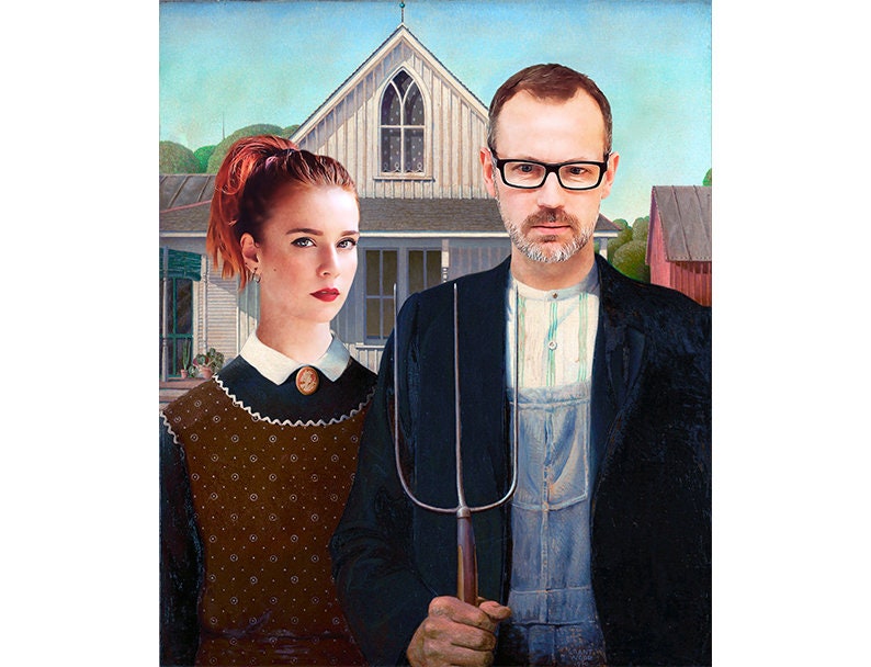 American Gothic Parody | Anniversary Gift | Personalized American Gothic illustration | Customizable portrait for couple | Custom portrait image 2
