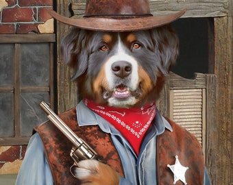 Custom Haustier Cowboy Portrait, Sheriff, Marschall, Lustiges Haustier Portrait, lustiges Geschenk für Cowboy Haustier Liebhaber