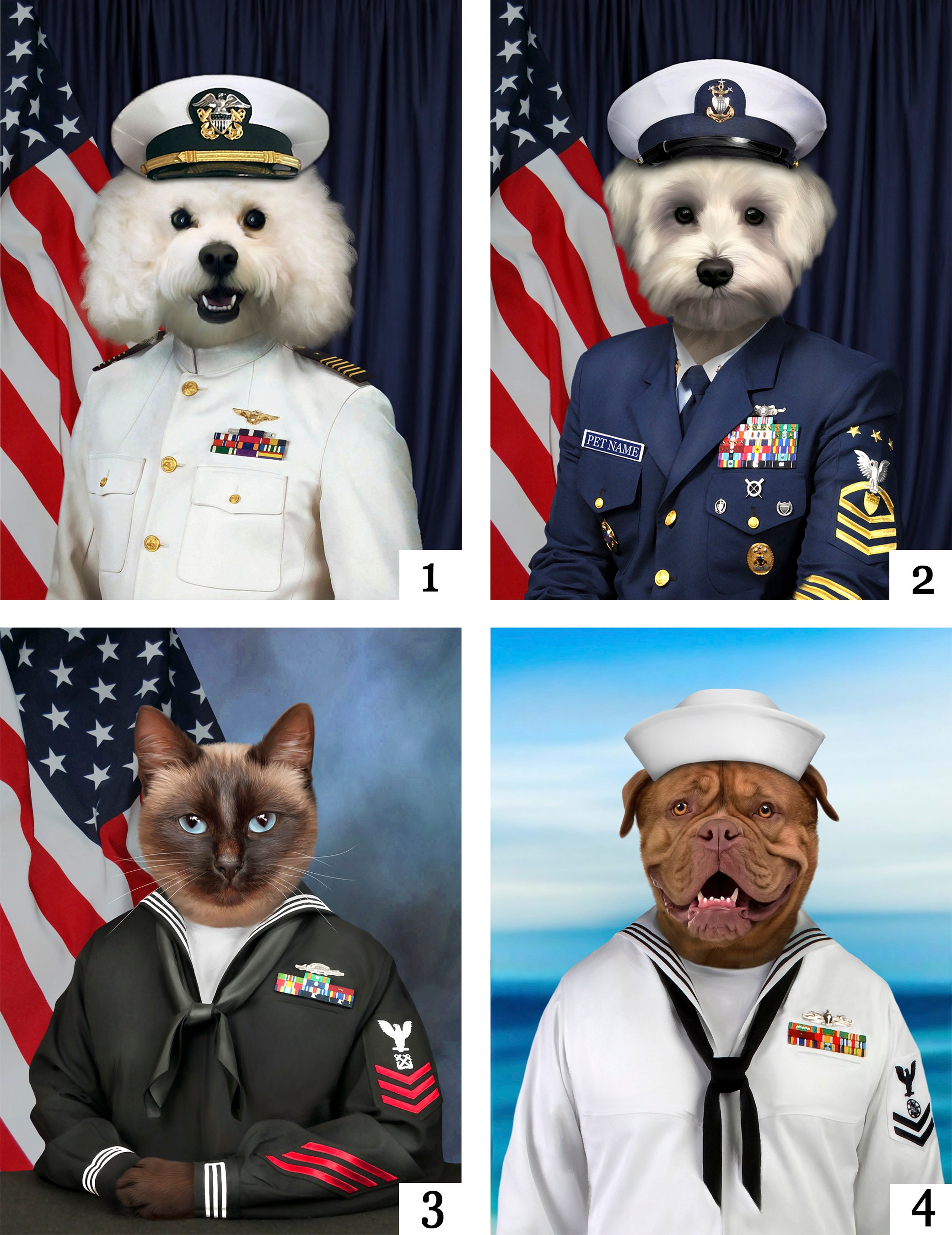 Custom Pet Portrait in Navy Uniform Sailor Captain United Etsy