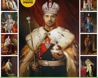 Personalized King Portrait for him,  Royal Historical Portrait, Renaissance portraits, Tsar, Custom Portrait from photo, Christmas gift