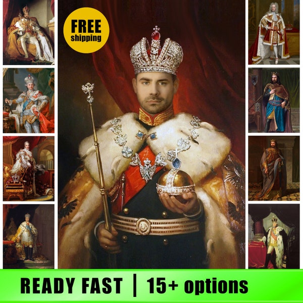 Personalized King Portrait for him,  Royal Historical Portrait, Renaissance portraits, Tsar, Custom Portrait from photo, Christmas gift