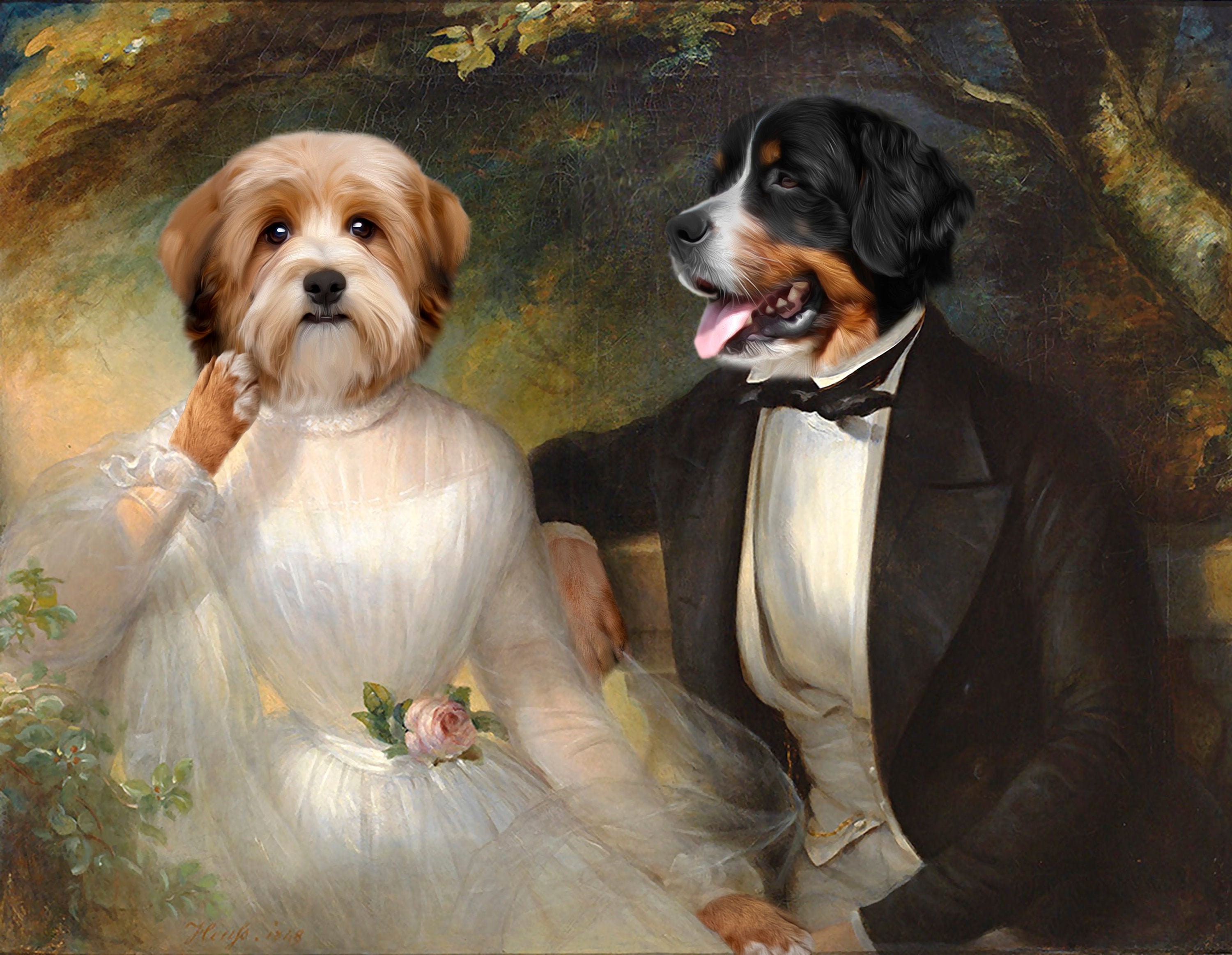 Couple Pet Renaissance Portrait Two Pet Portrait Queen and - Etsy
