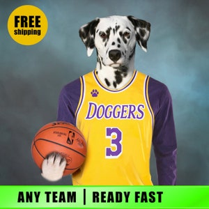 Basketball Pet Portrait, NBA dog portrait, Basketball poster, Custom pet portrait, Basketball fan gift, Los Angeles Lakers, Fathers day gift