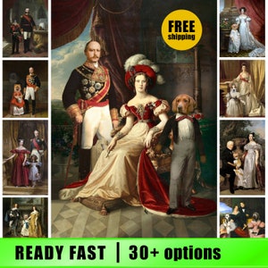 Custom Person and Pet Portrait in historic attires, Historical Portrait with pet, Renaissance portraits with dogs, Victorian, Regal